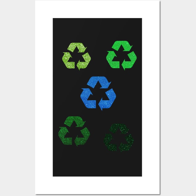 Green Blue Faux Glitter Recycle Symbol Pack Wall Art by Felicity-K